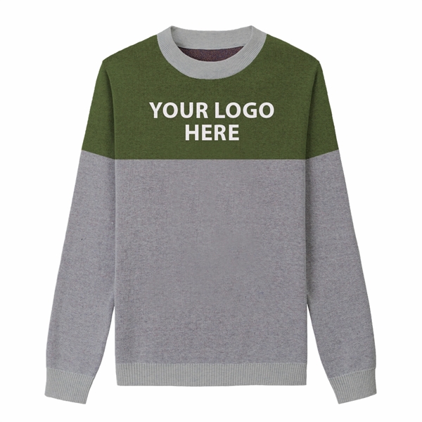 Custom Cotton Blend Color Blocked Jacquard Logo Sweater - Custom Cotton Blend Color Blocked Jacquard Logo Sweater - Image 3 of 5