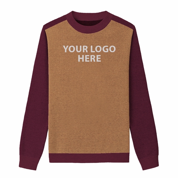 Custom Cotton Blend Color Blocked Jacquard Logo Sweater - Custom Cotton Blend Color Blocked Jacquard Logo Sweater - Image 5 of 5