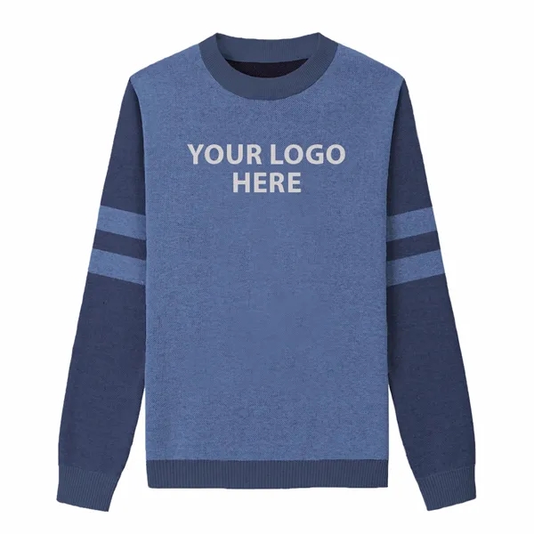 Custom Cotton Blend Color Blocked Jacquard Logo Sweater - Custom Cotton Blend Color Blocked Jacquard Logo Sweater - Image 1 of 5