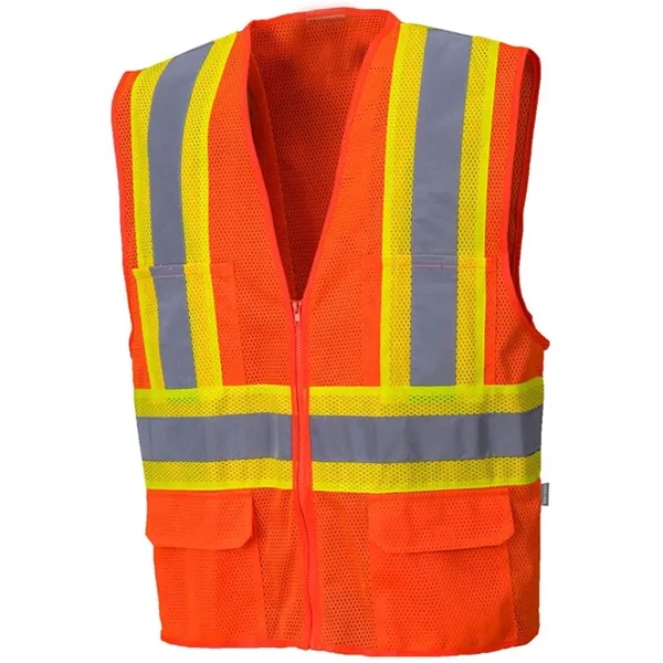 Hi Vis Class 2 Reflective Zipper Mesh Safety Vest 4 Pockets - Hi Vis Class 2 Reflective Zipper Mesh Safety Vest 4 Pockets - Image 1 of 8