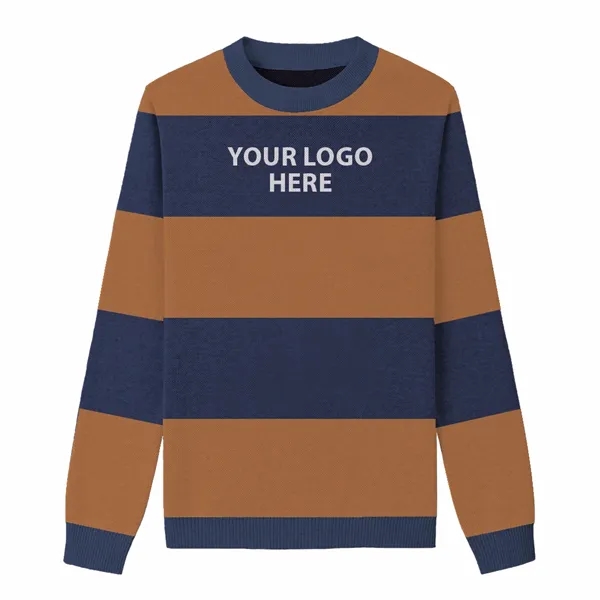 Custom Cotton Blend Jacquard Striped Logo Sweater - Custom Cotton Blend Jacquard Striped Logo Sweater - Image 5 of 5