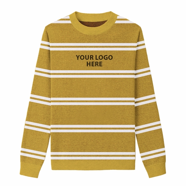 Custom Cotton Blend Jacquard Striped Logo Sweater - Custom Cotton Blend Jacquard Striped Logo Sweater - Image 1 of 5