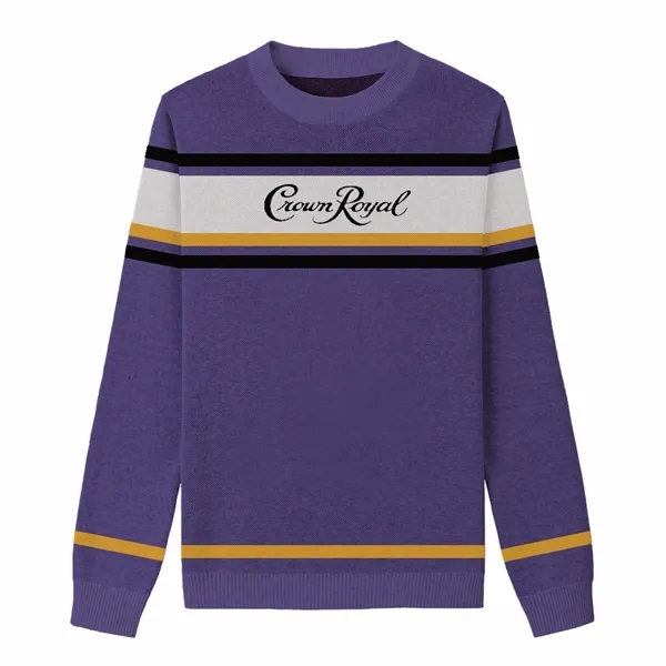 Custom Cotton Blend Jacquard Logo Sweater w Varigated Stripe - Custom Cotton Blend Jacquard Logo Sweater w Varigated Stripe - Image 3 of 3