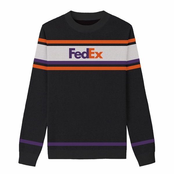 Custom Cotton Blend Jacquard Logo Sweater w Varigated Stripe - Custom Cotton Blend Jacquard Logo Sweater w Varigated Stripe - Image 2 of 3