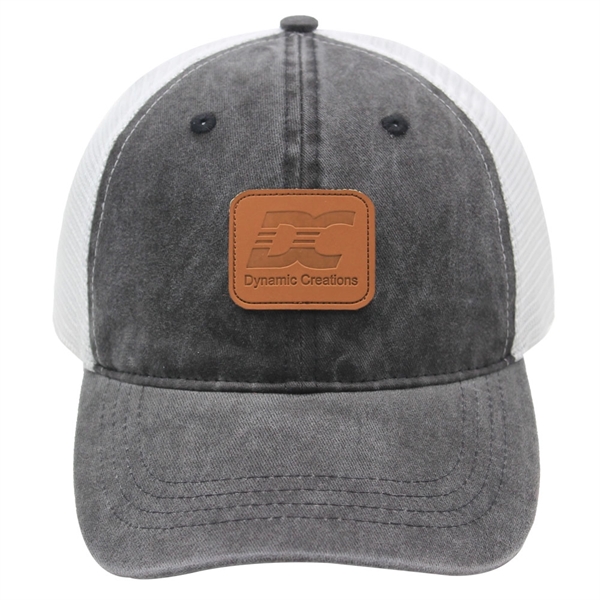 Trucker Cap 6 Panel Mesh Back, SnapBack, Leather Patch - Trucker Cap 6 Panel Mesh Back, SnapBack, Leather Patch - Image 0 of 5