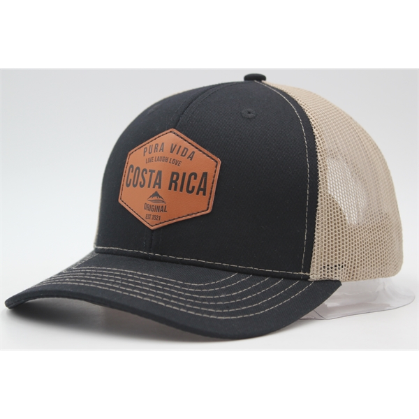 Trucker Cap 6 Panel Mesh Back, SnapBack, Leather Patch - Trucker Cap 6 Panel Mesh Back, SnapBack, Leather Patch - Image 4 of 5