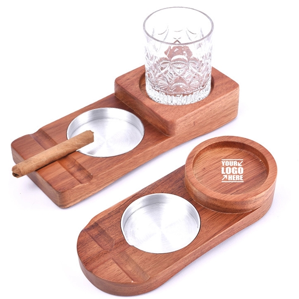 Whiskey Glass Tray With Cigar Ashtray - Whiskey Glass Tray With Cigar Ashtray - Image 0 of 3