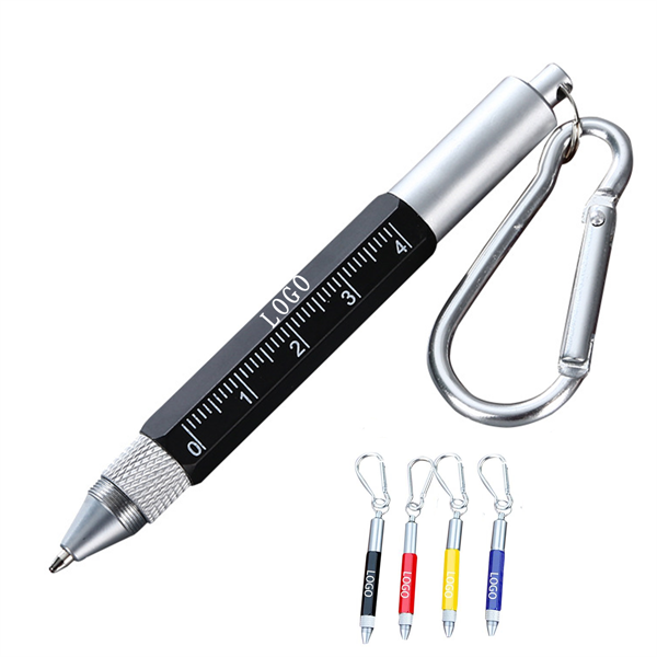 6 In 1 Portable Metal Tool Pen With Carabiner Key Ring