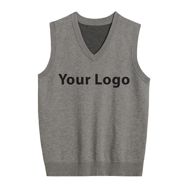 Custom Jacquard Cotton Blend Logo Sweater Vest - Custom Jacquard Cotton Blend Logo Sweater Vest - Image 1 of 3