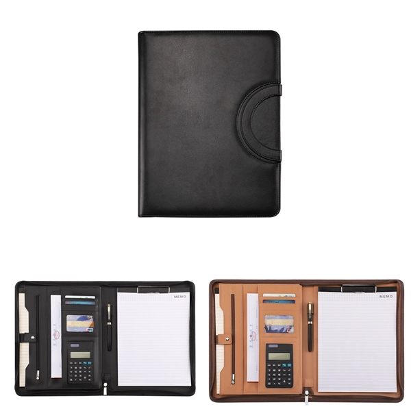Black Superior Vegan Leather Business Portfolio With Zipper - Black Superior Vegan Leather Business Portfolio With Zipper - Image 0 of 2