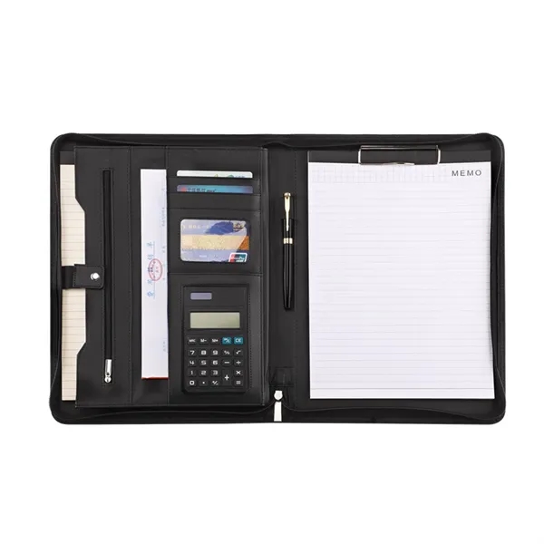 Black Superior Vegan Leather Business Portfolio With Zipper - Black Superior Vegan Leather Business Portfolio With Zipper - Image 1 of 2