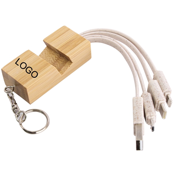 Biodegradable Bamboo Phone Stand with Charging Cable - Biodegradable Bamboo Phone Stand with Charging Cable - Image 0 of 3