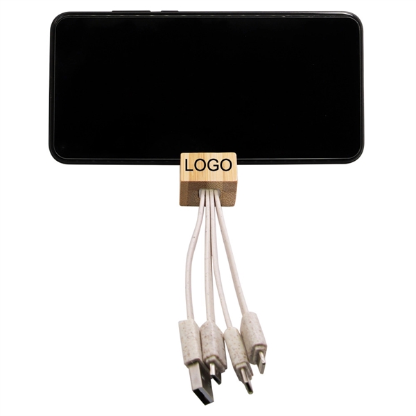 Biodegradable Bamboo Phone Stand with Charging Cable - Biodegradable Bamboo Phone Stand with Charging Cable - Image 1 of 3