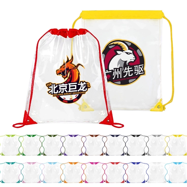 CLEAR DRAWSTRING CINCH PACK BACKPACK - 14" X 17" - CLEAR DRAWSTRING CINCH PACK BACKPACK - 14" X 17" - Image 0 of 19