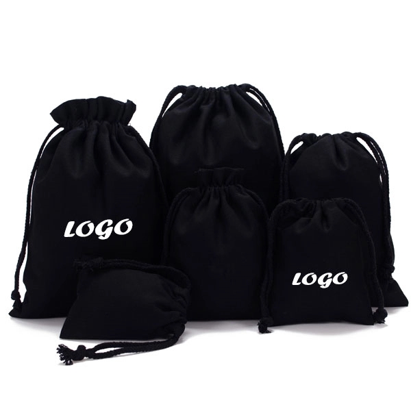 Black Cotton Drawstring Pouch Bags - Black Cotton Drawstring Pouch Bags - Image 0 of 2