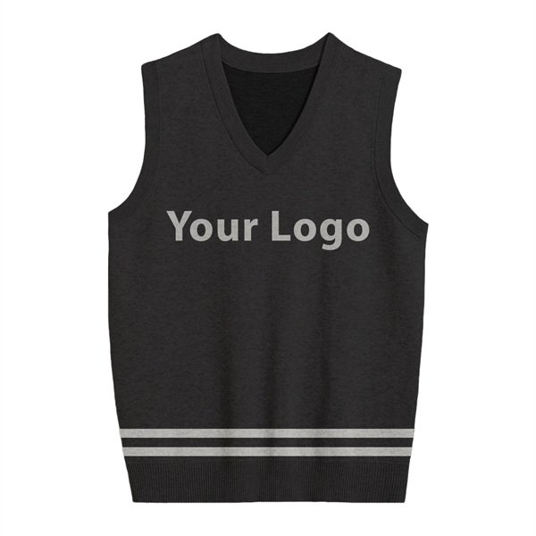 Custom Jacquard Logo Sweater Vest with Double Stripes - Custom Jacquard Logo Sweater Vest with Double Stripes - Image 1 of 3