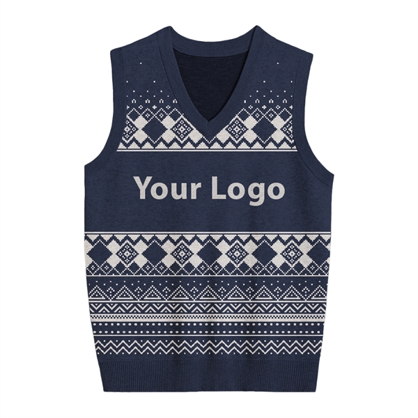 Custom Jacquard Logo Fair Isle Sweater Vest - Custom Jacquard Logo Fair Isle Sweater Vest - Image 1 of 3