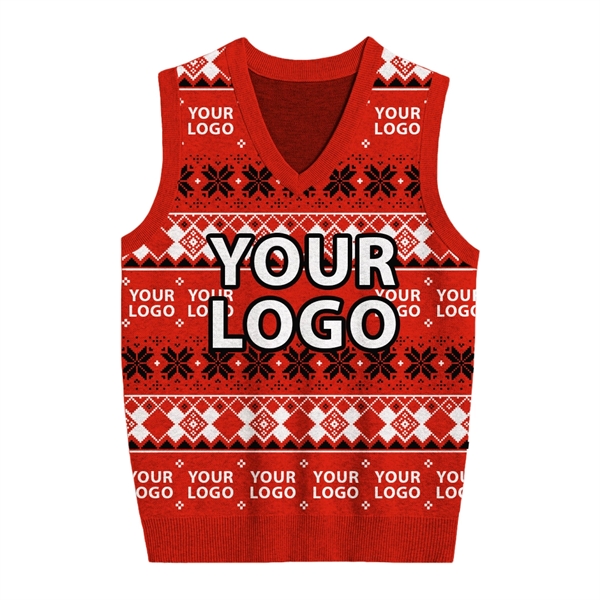 Custom Jacquard Cotton Blend Ugly Christmas Sweater Vest - Custom Jacquard Cotton Blend Ugly Christmas Sweater Vest - Image 1 of 7