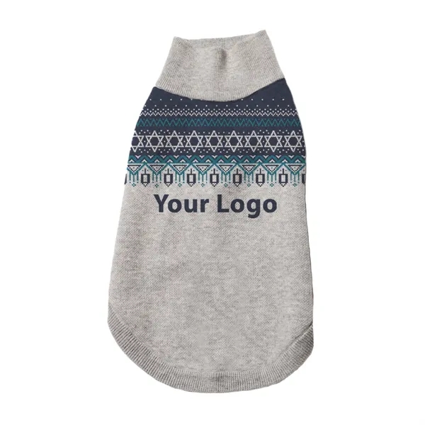 Custom Jacquard Cotton Blend Hanukkah Pet Sweater - Custom Jacquard Cotton Blend Hanukkah Pet Sweater - Image 7 of 7