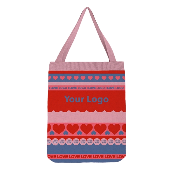 Custom Jacquard Valentine's Day Knitted Tote Bag - Custom Jacquard Valentine's Day Knitted Tote Bag - Image 1 of 7