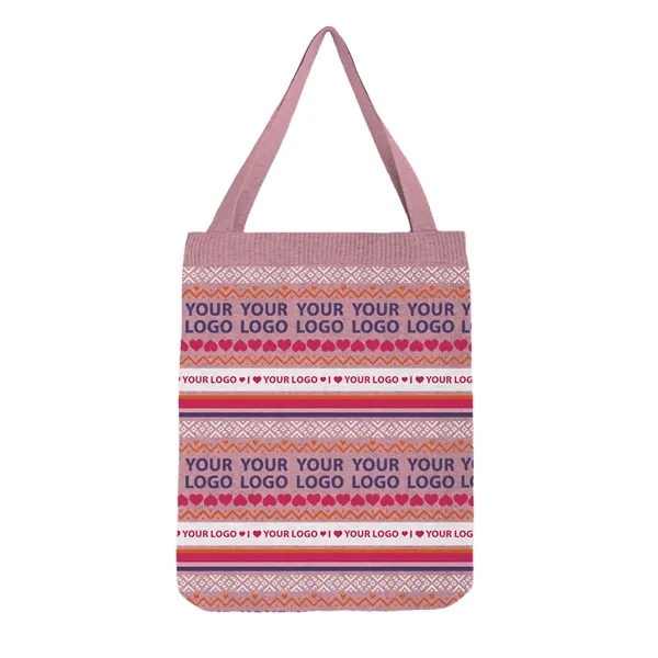 Custom Jacquard Valentine's Day Knitted Tote Bag - Custom Jacquard Valentine's Day Knitted Tote Bag - Image 3 of 7