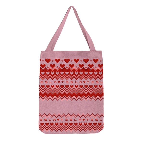 Custom Jacquard Valentine's Day Knitted Tote Bag - Custom Jacquard Valentine's Day Knitted Tote Bag - Image 4 of 7