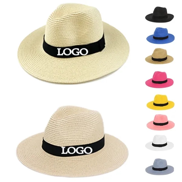 Straw Panama Hat with Ribbon Trim - Straw Panama Hat with Ribbon Trim - Image 0 of 2