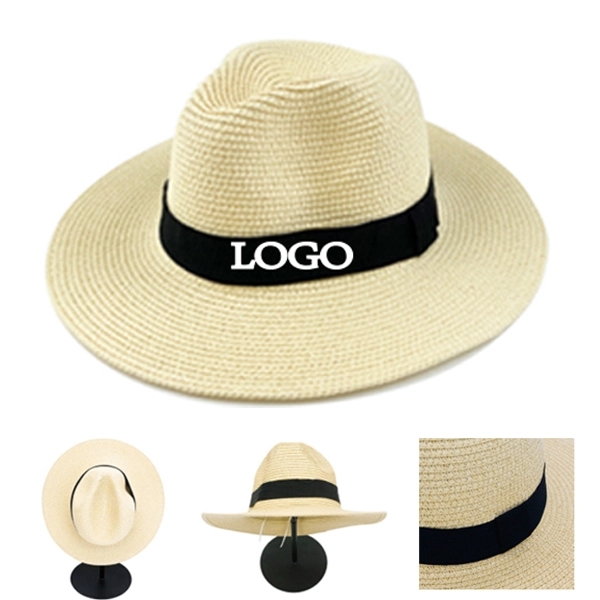Straw Panama Hat with Ribbon Trim - Straw Panama Hat with Ribbon Trim - Image 1 of 2