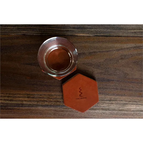 Leather Hexagon Coasters. USA Made. Add Logo or Monogram. - Leather Hexagon Coasters. USA Made. Add Logo or Monogram. - Image 0 of 2