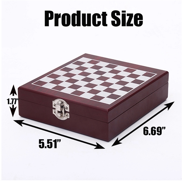 Black Wooden Box Wine Accessories With Chess Set - Black Wooden Box Wine Accessories With Chess Set - Image 1 of 5