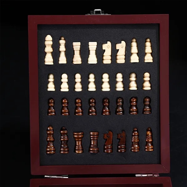 Black Wooden Box Wine Accessories With Chess Set - Black Wooden Box Wine Accessories With Chess Set - Image 4 of 5