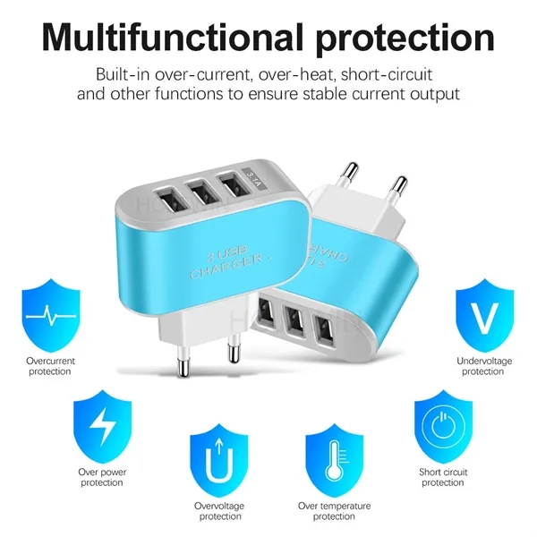 3-Port USB Charger Travel Wall Plug - 3-Port USB Charger Travel Wall Plug - Image 1 of 6