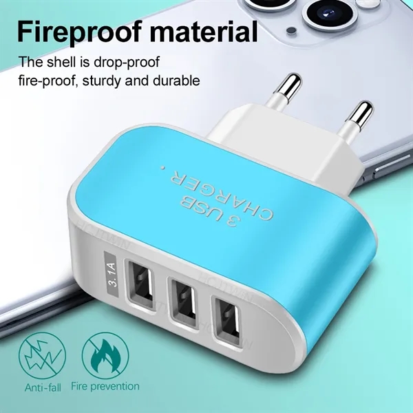 3-Port USB Charger Travel Wall Plug - 3-Port USB Charger Travel Wall Plug - Image 2 of 6