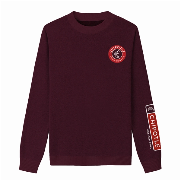 Custom Cotton Blend Jacquard Front/Sleeve Logo Sweater - Custom Cotton Blend Jacquard Front/Sleeve Logo Sweater - Image 2 of 3