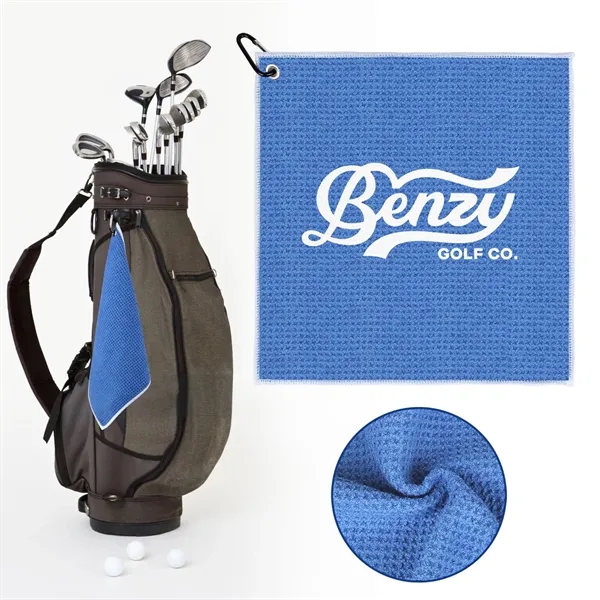 Waffle Pattern Golf Towel with Carabiner Clip (390 GSM) - Waffle Pattern Golf Towel with Carabiner Clip (390 GSM) - Image 3 of 5