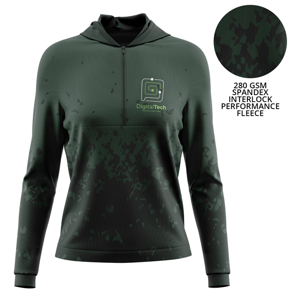 Women's 280 GSM Spandex Interlock Fleece Half Zipper Hoodie - Women's 280 GSM Spandex Interlock Fleece Half Zipper Hoodie - Image 0 of 2