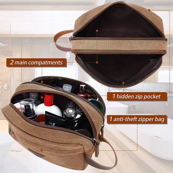 Canvas Leather Cosmetic Makeup Travel Toiletry Bag - Canvas Leather Cosmetic Makeup Travel Toiletry Bag - Image 3 of 5