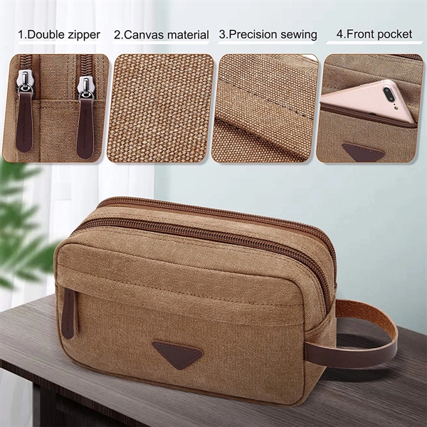 Canvas Leather Cosmetic Makeup Travel Toiletry Bag - Canvas Leather Cosmetic Makeup Travel Toiletry Bag - Image 5 of 5