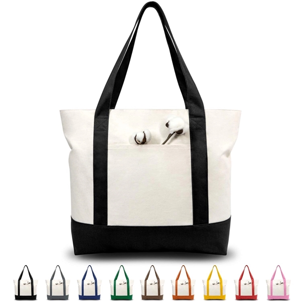 Stylish Canvas Tote Bag With An External Pocket - Stylish Canvas Tote Bag With An External Pocket - Image 0 of 4