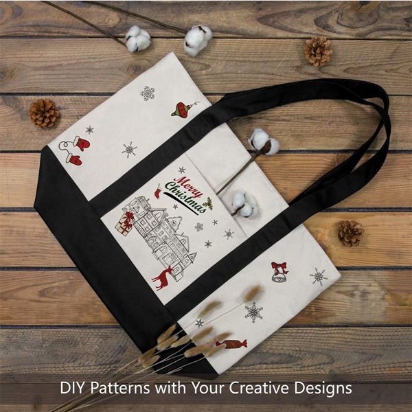 Stylish Canvas Tote Bag With An External Pocket - Stylish Canvas Tote Bag With An External Pocket - Image 1 of 4