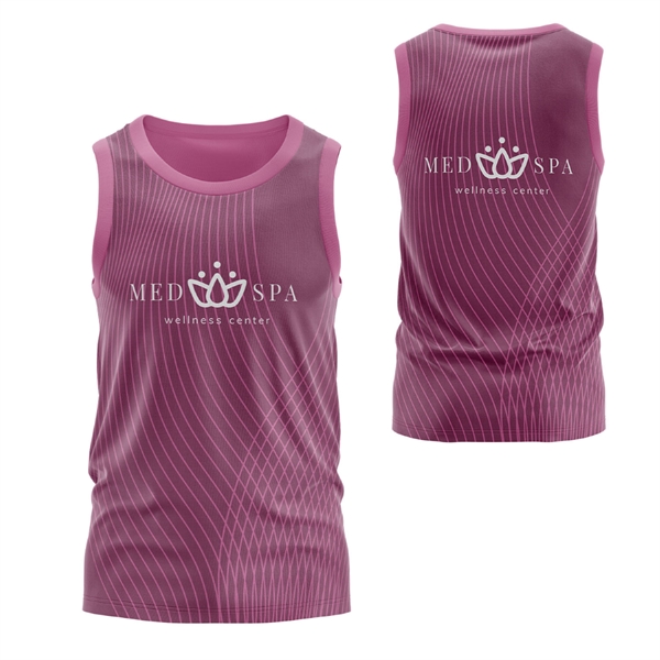 Unisex 150 GSM Jacquard Mesh Performance Sublimation Tank - Unisex 150 GSM Jacquard Mesh Performance Sublimation Tank - Image 2 of 3