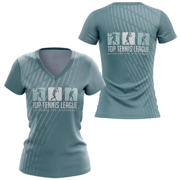 Women's 150 GSM Jacquard Mesh Short Sleeve V-Neck T-Shirt - Women's 150 GSM Jacquard Mesh Short Sleeve V-Neck T-Shirt - Image 2 of 3