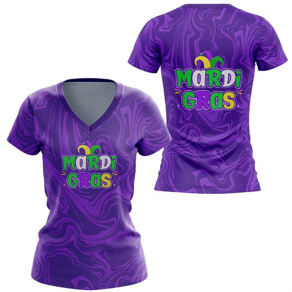 Women's 150 GSM Jacquard Mesh Short Sleeve V-Neck T-Shirt - Women's 150 GSM Jacquard Mesh Short Sleeve V-Neck T-Shirt - Image 3 of 3