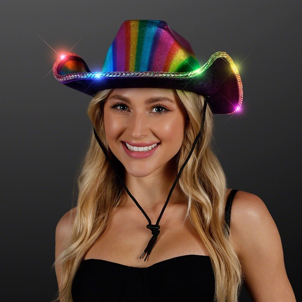 Light Up Cowboy Shiny Rainbow Hat w/ Black Band - Light Up Cowboy Shiny Rainbow Hat w/ Black Band - Image 3 of 3