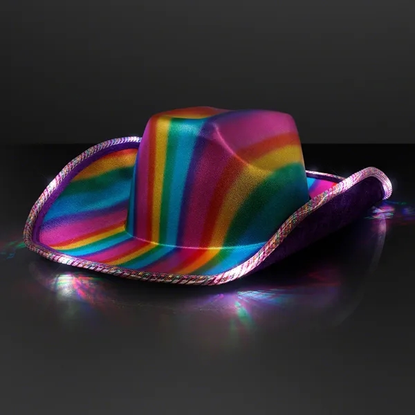 Light Up Cowboy Shiny Rainbow Hat w/ Black Band - Light Up Cowboy Shiny Rainbow Hat w/ Black Band - Image 2 of 3