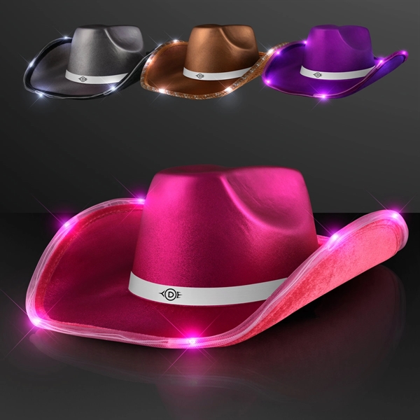 Deluxe Shiny Light Up Cowboy Hat with White Band - Deluxe Shiny Light Up Cowboy Hat with White Band - Image 0 of 12