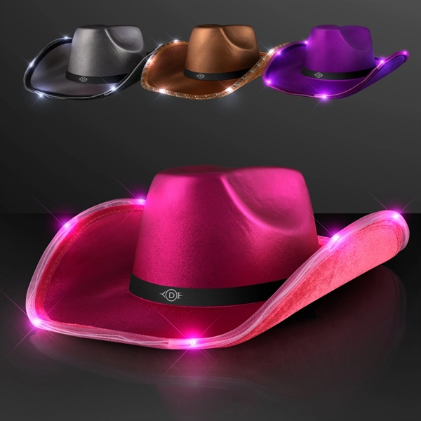 Deluxe Shiny Light Up Cowboy Hat with Black Band - Deluxe Shiny Light Up Cowboy Hat with Black Band - Image 0 of 12