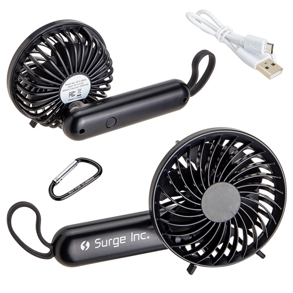 Custom Quiet Breeze Rechargeable Hand Fan with Carabiner