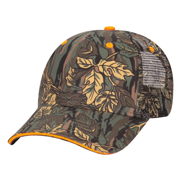 Camouflage Cotton Twill Sandwich Visor 6 Panel Mesh Back Hat - Camouflage Cotton Twill Sandwich Visor 6 Panel Mesh Back Hat - Image 4 of 12