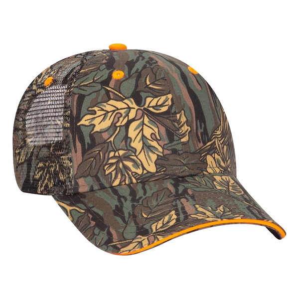 Camouflage Cotton Twill Sandwich Visor 6 Panel Mesh Back Hat - Camouflage Cotton Twill Sandwich Visor 6 Panel Mesh Back Hat - Image 1 of 12